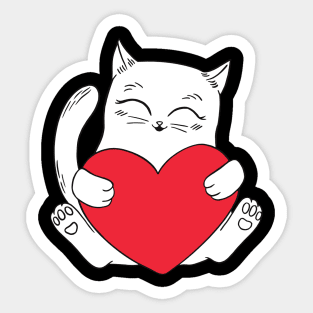 Little cat holding a heart of love Sticker